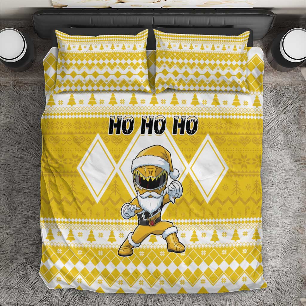 Power Yellow Ranger Santa Claus Bedding Set Funny Christmas - Wonder Print Shop