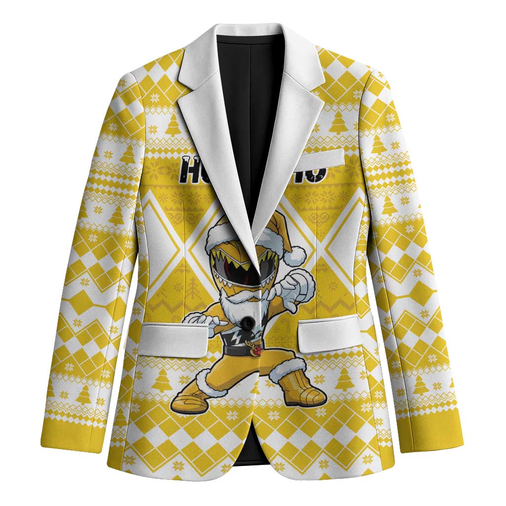 Personalized Power Yellow Ranger Santa Claus Blazer Funny Christmas - Wonder Print Shop