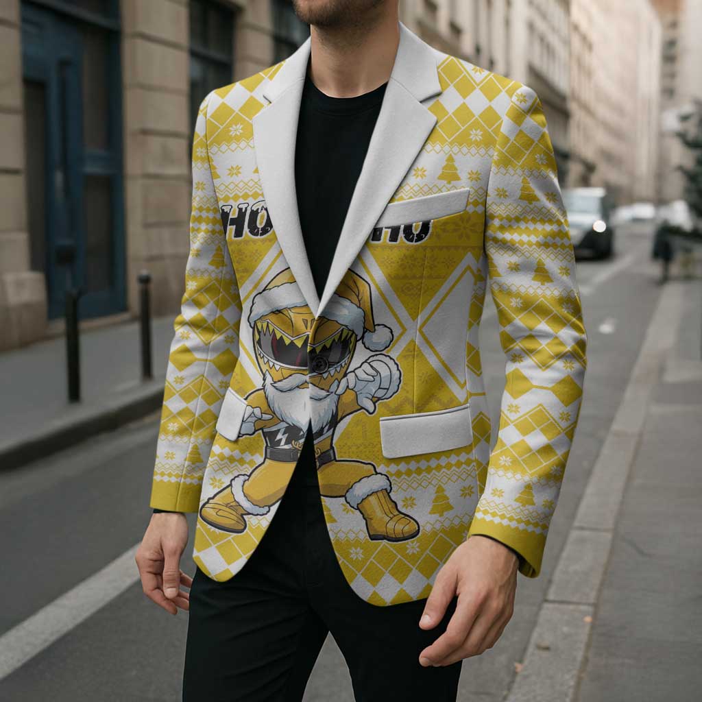 Personalized Power Yellow Ranger Santa Claus Blazer Funny Christmas - Wonder Print Shop
