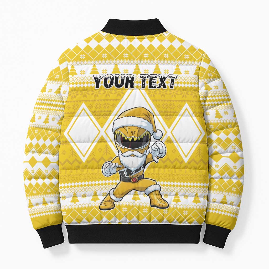 Personalized Power Yellow Ranger Santa Claus Bomber Puffer Jacket Funny Christmas - Wonder Print Shop