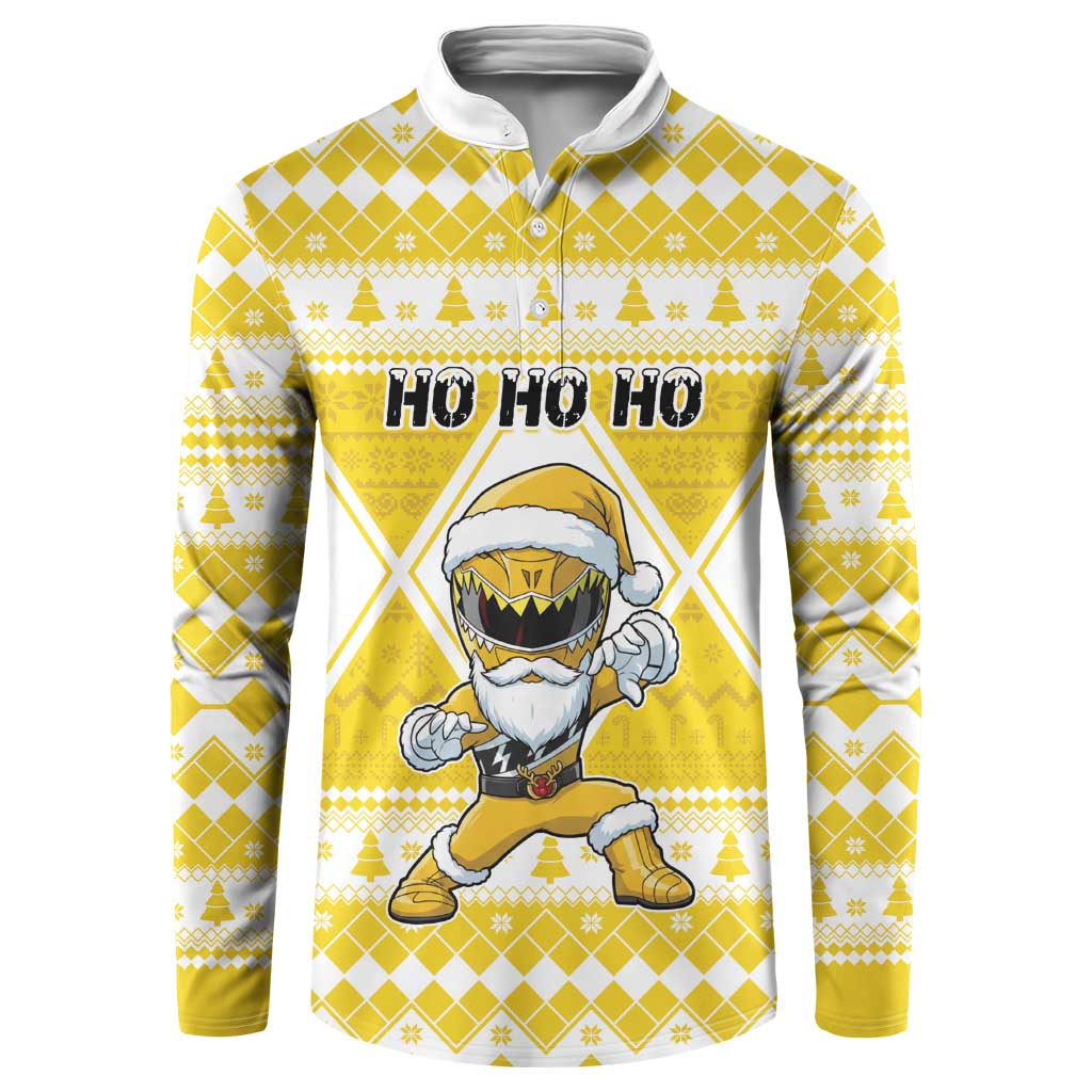 Personalized Power Yellow Ranger Santa Claus Button Sweatshirt Funny Christmas - Wonder Print Shop