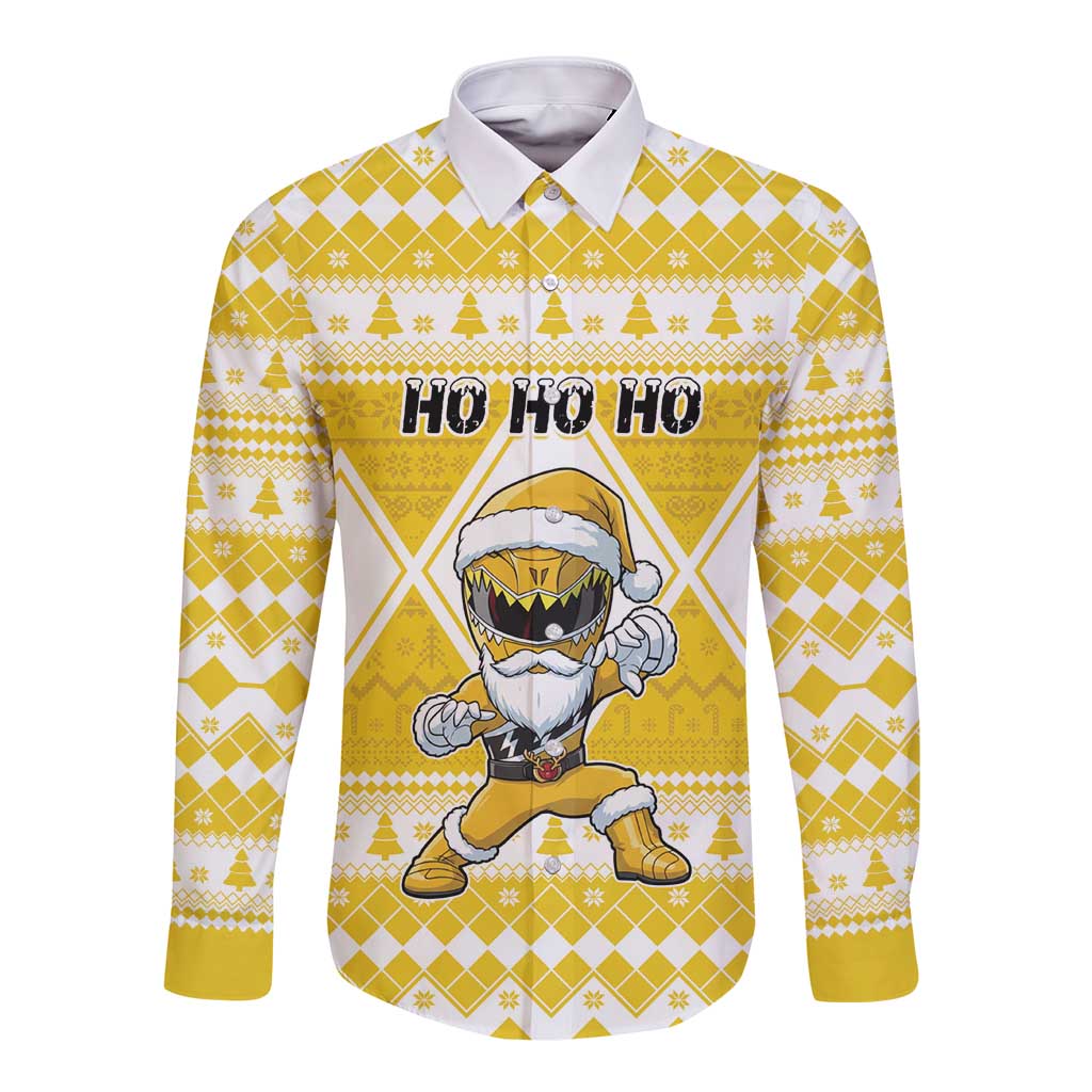 Personalized Power Yellow Ranger Santa Claus Long Sleeve Button Shirt Funny Christmas - Wonder Print Shop
