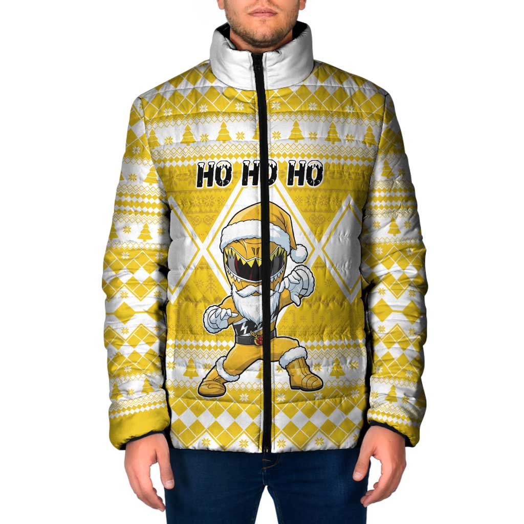 Personalized Power Yellow Ranger Santa Claus Padded Jacket Funny Christmas - Wonder Print Shop