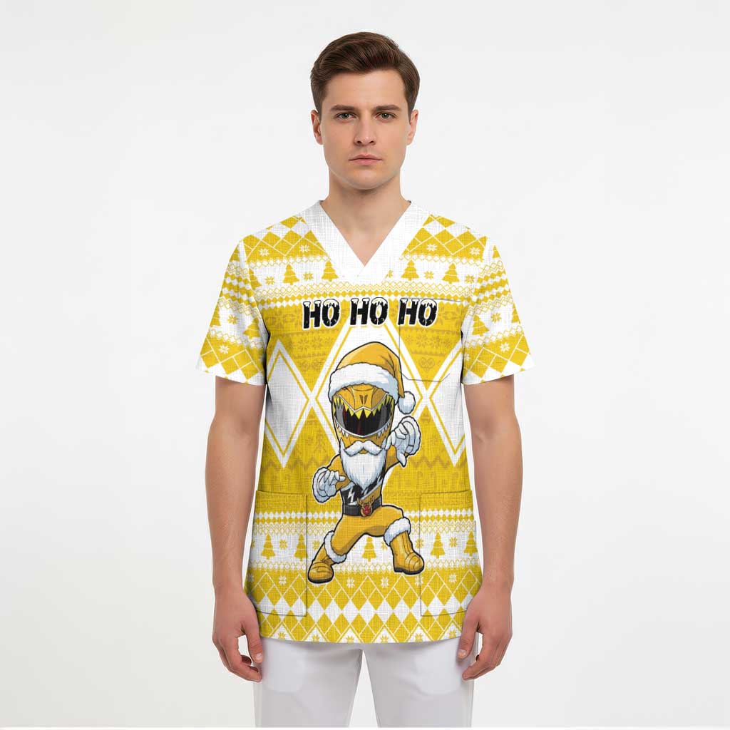 Personalized Power Yellow Ranger Santa Claus Scrub Top Funny Christmas - Wonder Print Shop