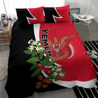 Yemen flag-style bedding set featuring black and red comforter with two matching pillowcases