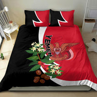 Black, red and white Yemen-themed bedding set with two pillowcases, floral leaves and coffee beans