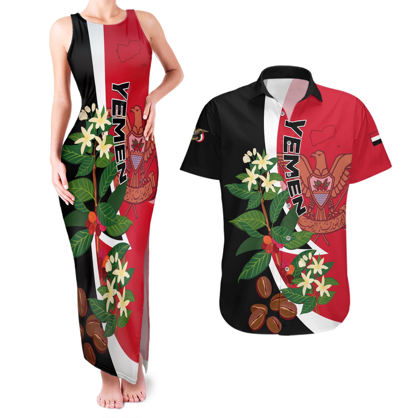 Yemen Unification Day 2024 Couples Matching Tank Maxi Dress and Hawaiian Shirt May 22 Unity Day Flag Style - Wonder Print Shop