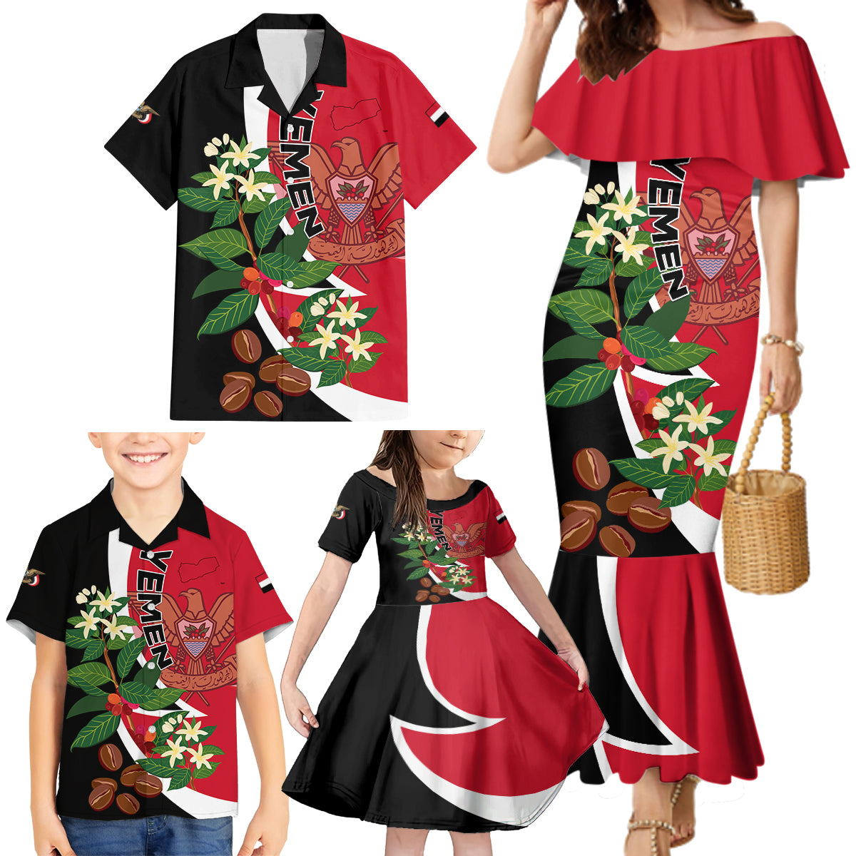 Yemen Unification Day 2024 Family Matching Mermaid Dress and Hawaiian Shirt May 22 Unity Day Flag Style - Wonder Print Shop