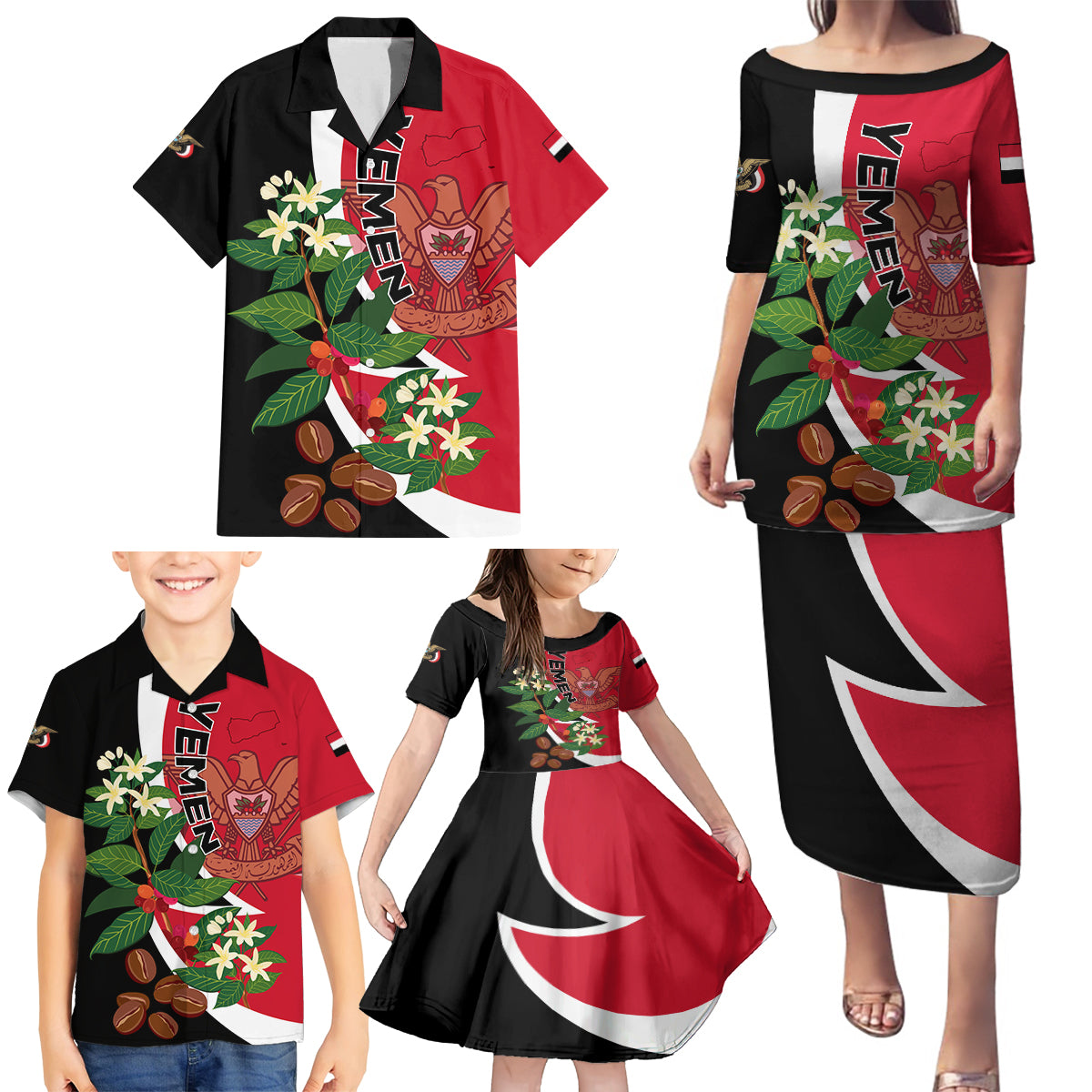 Yemen Unification Day 2024 Family Matching Puletasi and Hawaiian Shirt May 22 Unity Day Flag Style - Wonder Print Shop