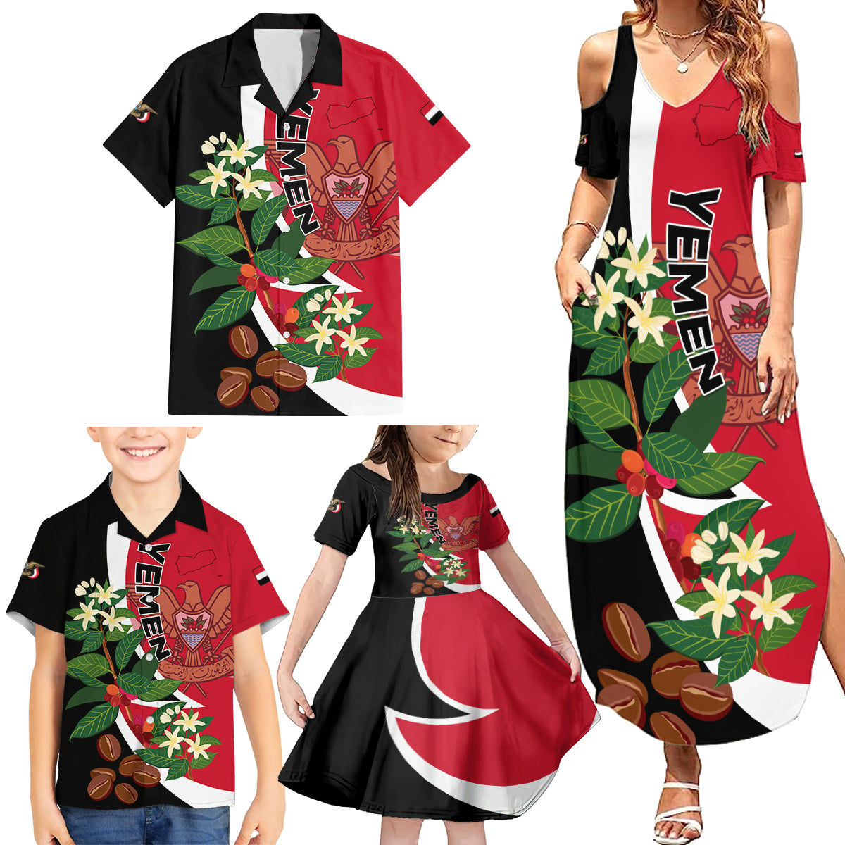 Yemen Unification Day 2024 Family Matching Summer Maxi Dress and Hawaiian Shirt May 22 Unity Day Flag Style - Wonder Print Shop