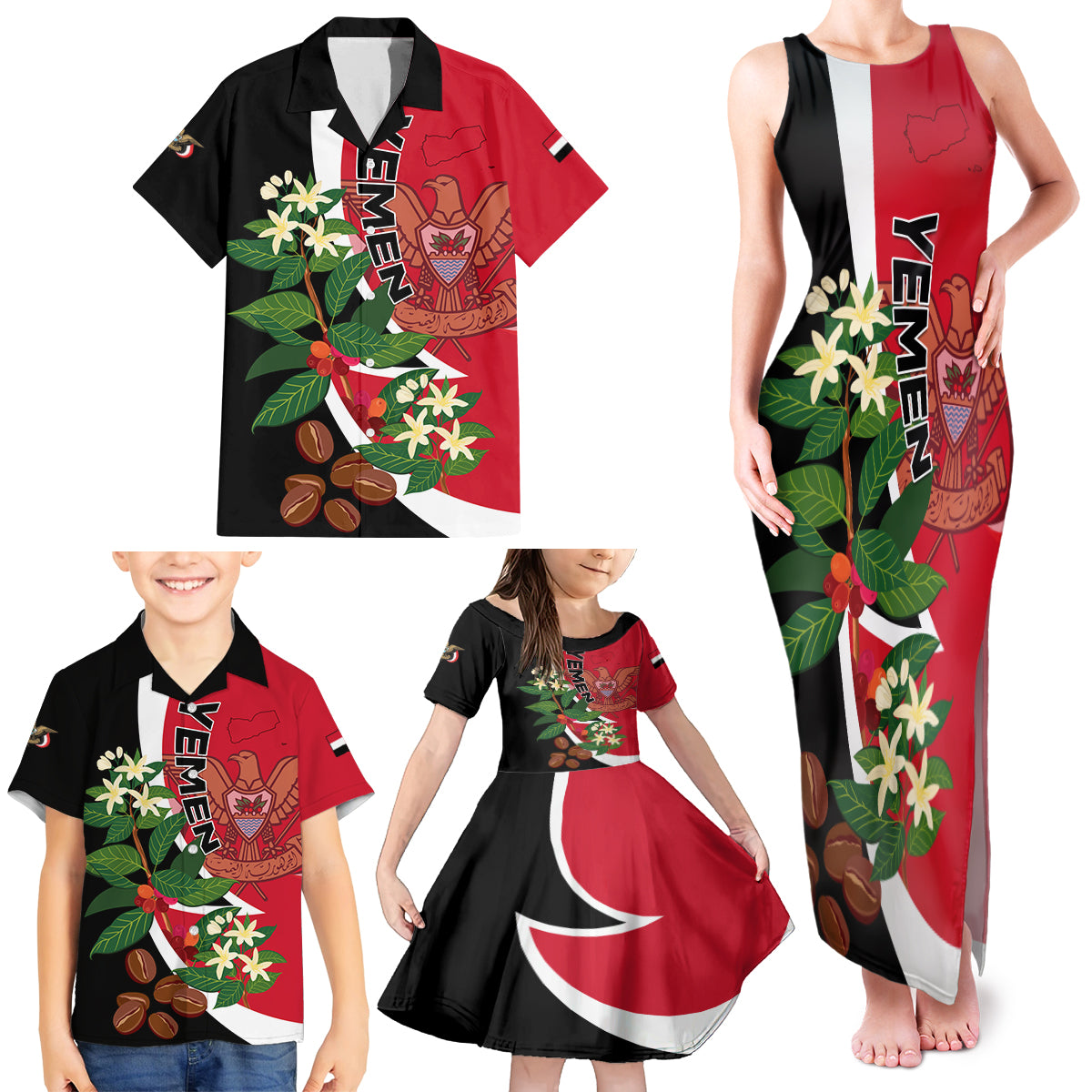 Yemen Unification Day 2024 Family Matching Tank Maxi Dress and Hawaiian Shirt May 22 Unity Day Flag Style - Wonder Print Shop