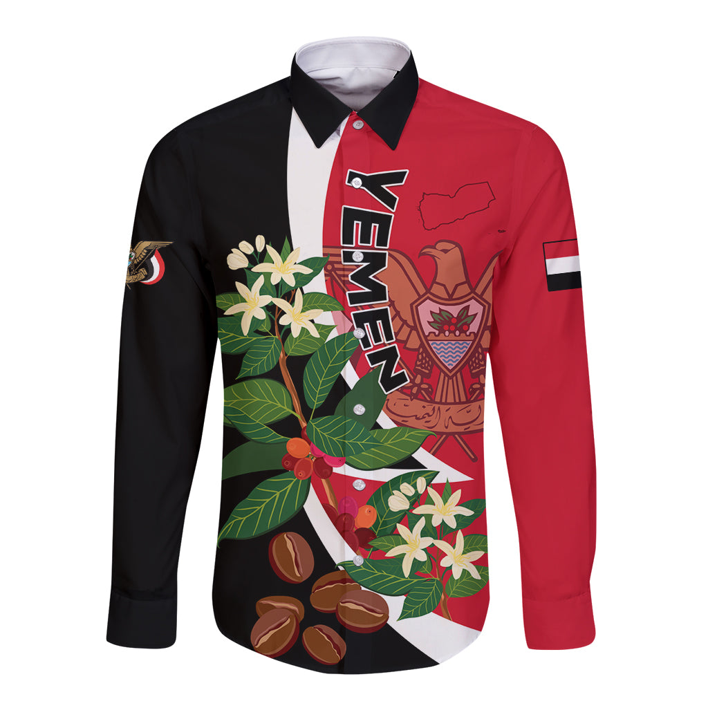 Unisex long-sleeve button shirt with unity flag-style red, black, white graphic