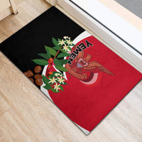 Red and black Yemen Unity Day rubber doormat with flag-style emblem and bouquet graphics