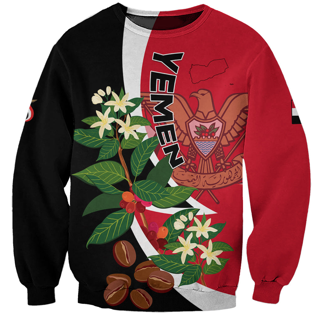 Red and black crewneck sweatshirt with Yemen-themed flag graphic print on front