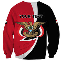 Red and black crewneck sweatshirt with Yemen crest and flag-style graphic print
