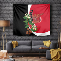 Yemen flag-style hanging tapestry with red, white, black split and winged emblem