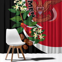 Yemen unification day window curtain close view of flag graphic and plant motif