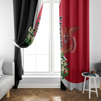 Yemen unification day window curtain on door, red and black flag-style panel