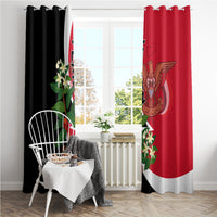 Yemen unification day window curtain with hanging top, red and black flag design