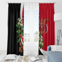 Yemen unification day window curtain pair with white sheer center and red/black flag prints