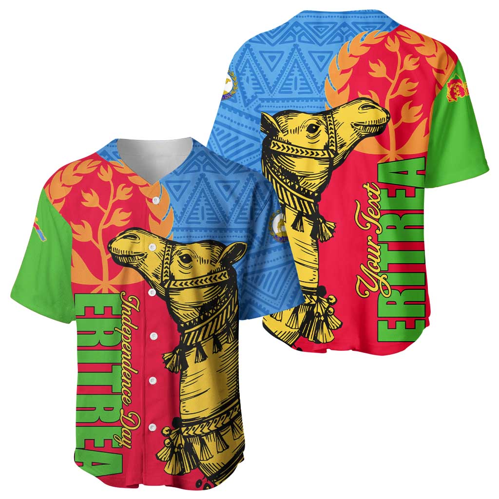 Baseball jersey front and back combo, bird artwork, leaf motifs, blue geometric shoulders