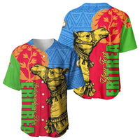Baseball jersey front and back combo, bird artwork, leaf motifs, blue geometric shoulders