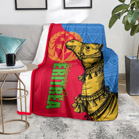 Eritrea Independence Day blanket on living room floor, red and blue with gold camel image