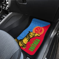 Car floor mat with Eritrean camel and flag artwork on blue geometric background