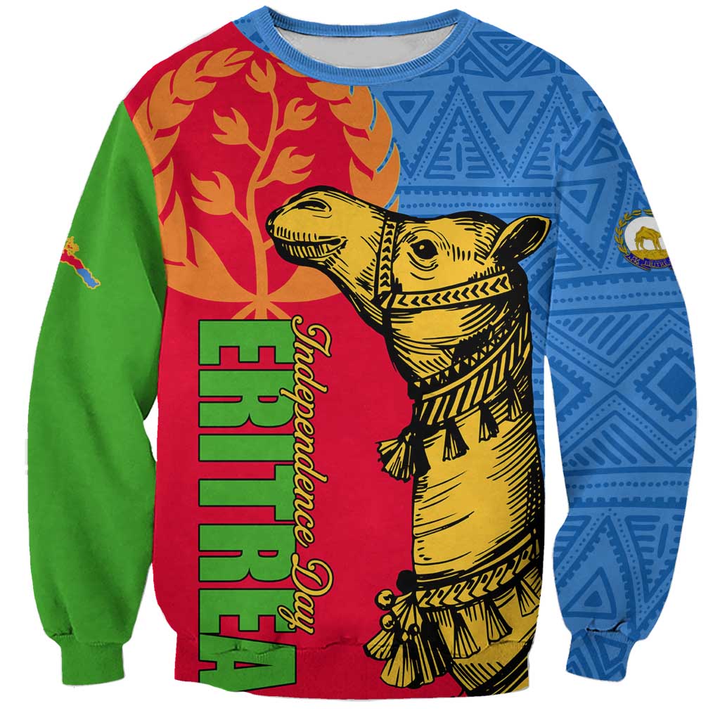 Unisex sweatshirt with yellow camel graphic and ERITREA Independence text, multicolor