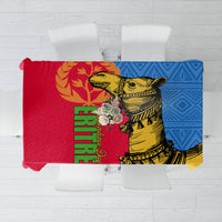 Eritrean-themed tablecloth with camel illustration, red yellow and blue panels