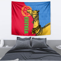 Eritrea Independence Day tapestry featuring a gold camel, wreath emblem, and tricolor background