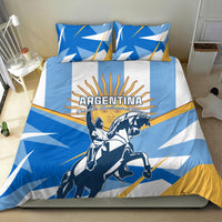Blue Argentina Revolution Day bedding set featuring Argentina text, rider graphic, and 2 pillows.