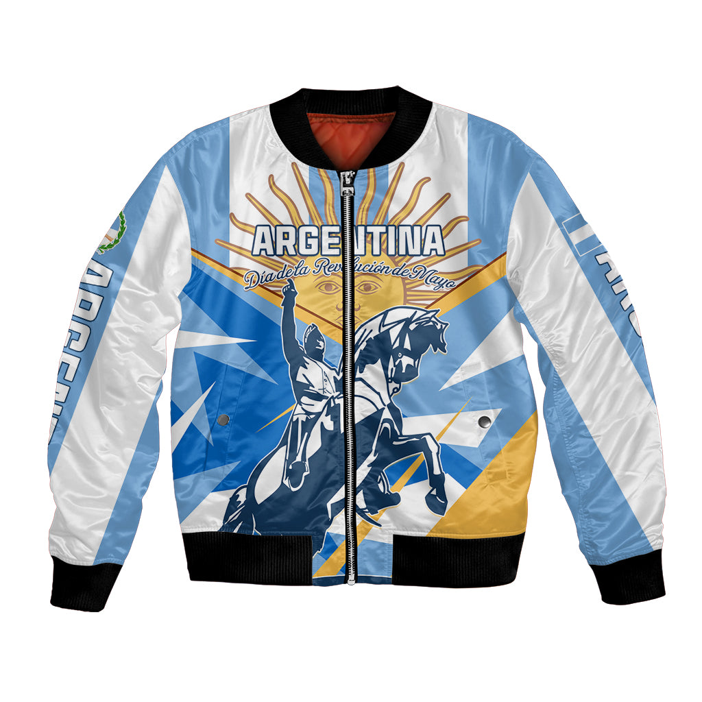 Unisex blue and white bomber jacket with full-zip front, ribbed collar, and Argentina graphic