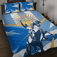 Blue quilt cover and two pillowcases with Argentina warrior graphic and flag stripes