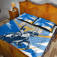 Light blue quilt with Argentina warrior print, paired with two matching pillowcases