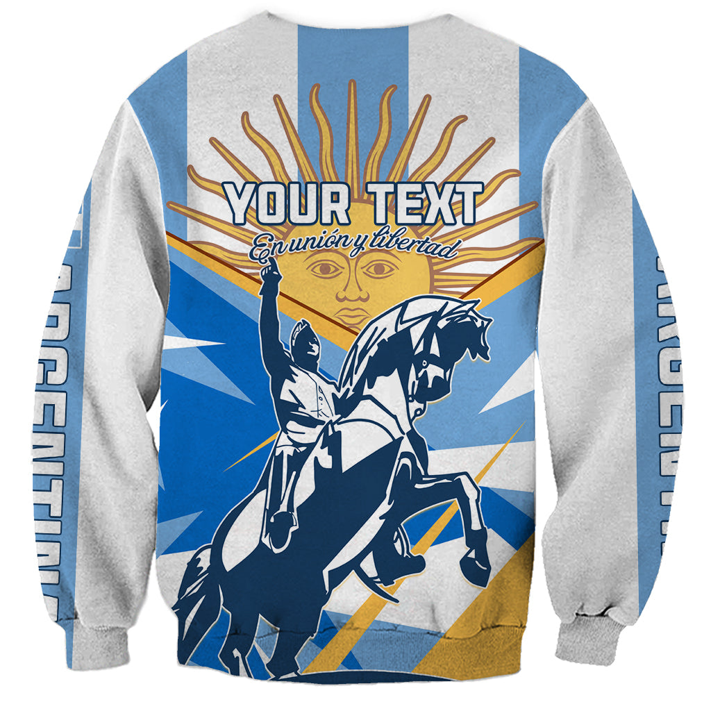 Unisex crewneck sweatshirt with blue and gray back graphic, Your Text and liberty slogan
