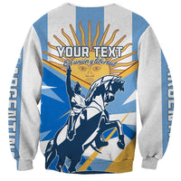 Unisex crewneck sweatshirt with blue and gray back graphic, Your Text and liberty slogan