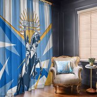 Argentina Revolution Day window curtain panel in blue-and-white with warrior horse graphic and gold border