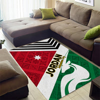 Jordan-themed area rug with 'JORDAN' text and Independence Day banner in red, green, white