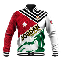 Unisex baseball jacket with red/white/green folk flag graphic and black striped collar