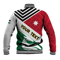 Unisex baseball jacket with red/white/green folk flag graphic, 'YOUR TEXT' back print