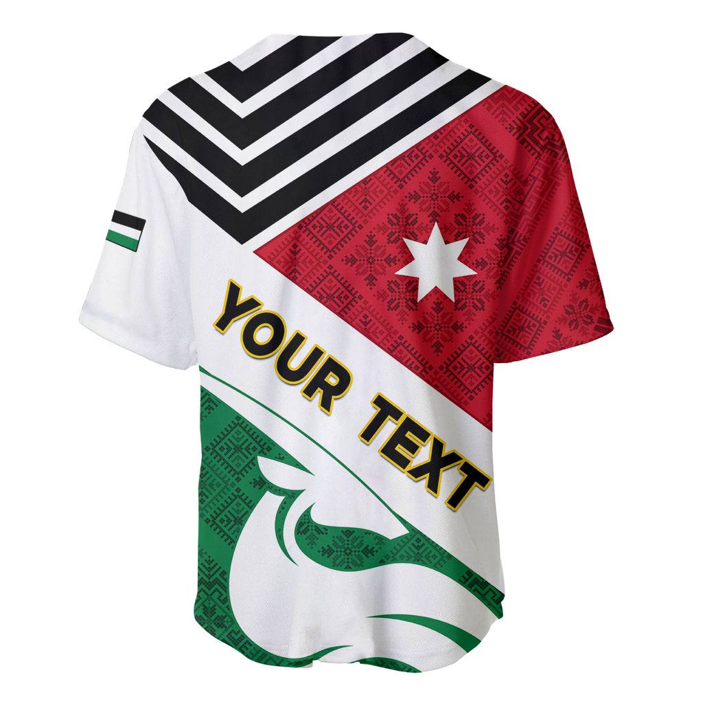 Baseball jersey with diagonal red-and-green flag graphic, black chevron shoulders, V-neck