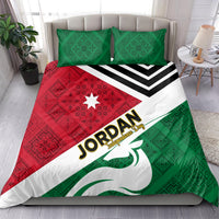 Jordan flag-style duvet cover set with green and red geometric patterns, two pillowcases
