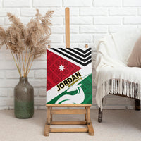 Jordan-themed canvas wall art standing with chevron stripes, red star panel, and green dove motif