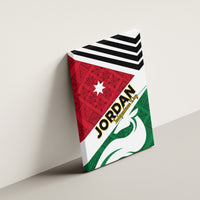 Jordan-themed canvas wall art angled view with red star panel, green banner, and chevrons
