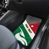 Rear car floor mat with green-red-white folk flag pattern and black chevron top