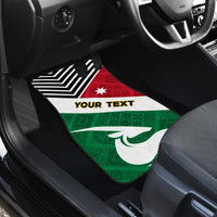 Car floor mat with green-red-white folk flag design and black chevron border