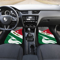 Set of 2 car floor mats with green-red-white folk flag design and black border