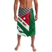 Folk patterned tropical skirt with multicolor flag panels and diagonal “YOUR TEXT” strip