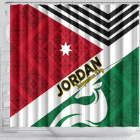 Jordan Independence Day shower curtain with red, green, and black zigzag flag design